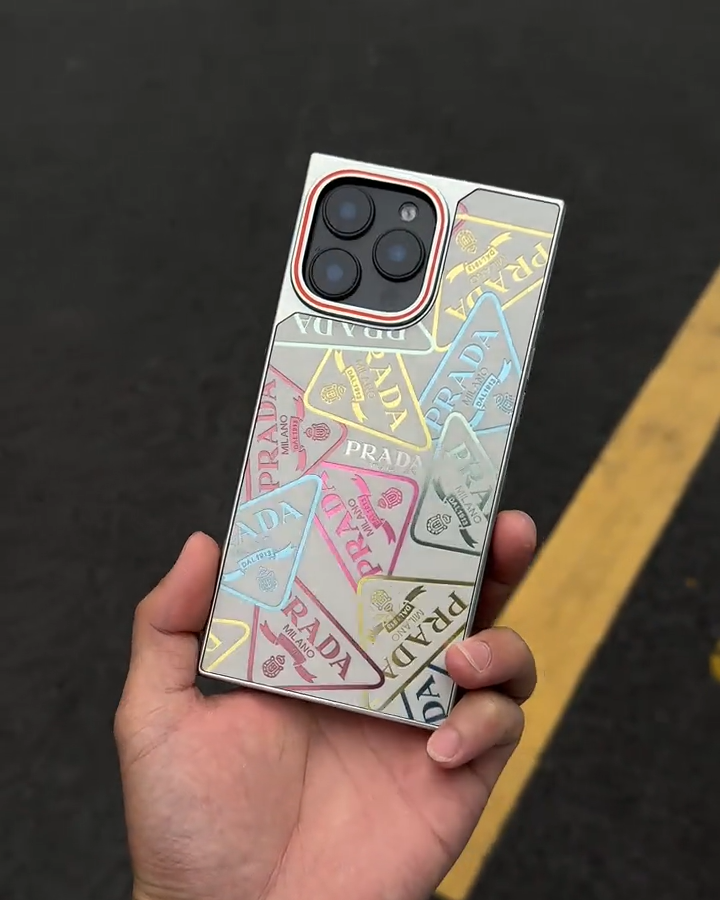 普拉達方形電鍍彩色漸變手機殼-CASEZONE